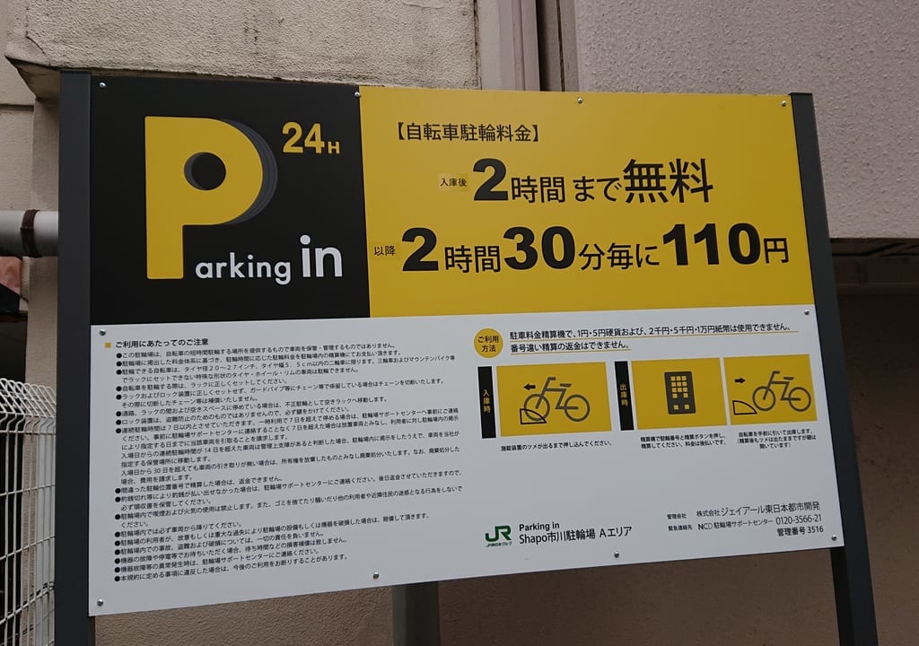 市川駅前の無料駐輪場の案内