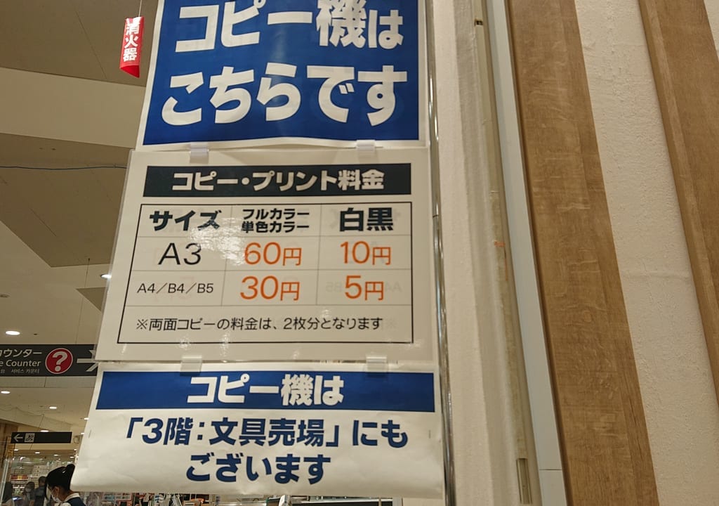 ダイエーいちかわコルトンプラザのコピーは1枚5円