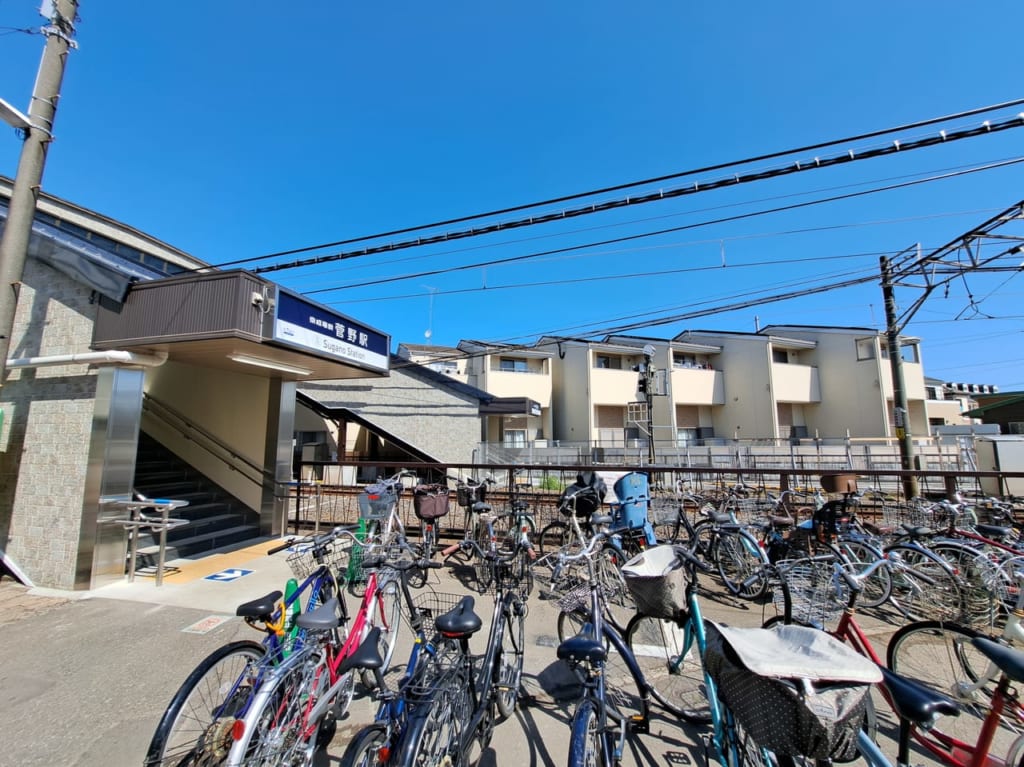 菅野駅の駅前の駐輪状況