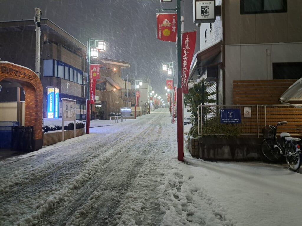大雪の法華経寺参道