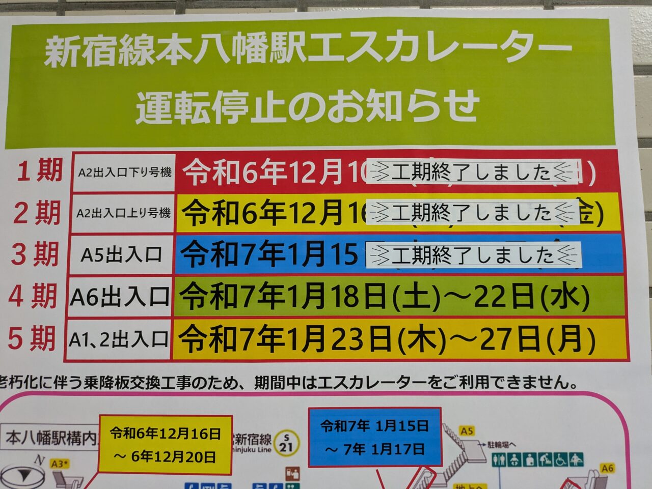 都営新宿撰本八幡駅エスカレーター工事