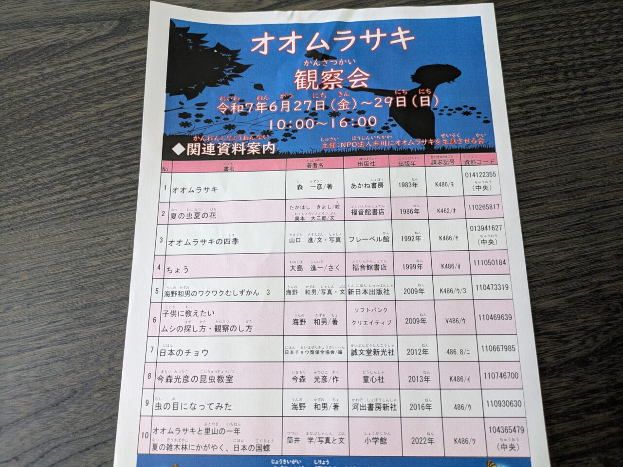 オオムラサキ観察会の関連書籍リスト