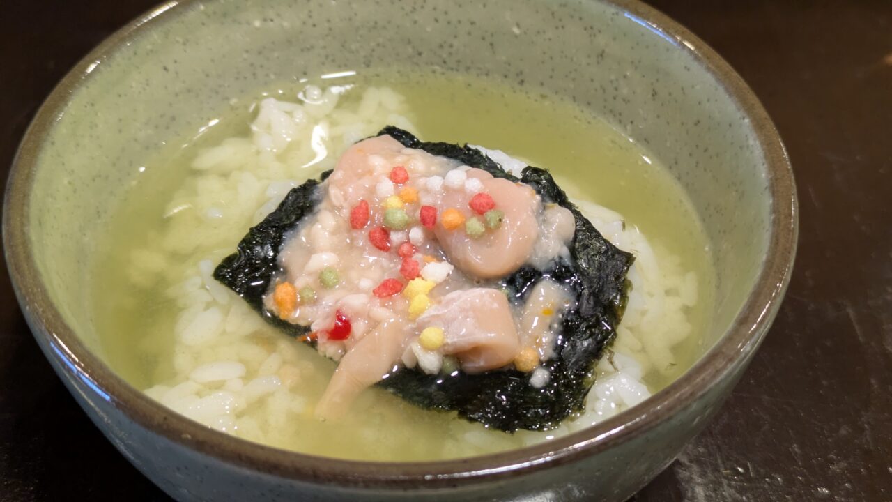 発酵ダイニング醸しの中村屋天日干しするめいかの麴漬けと市川産海苔のお茶漬け