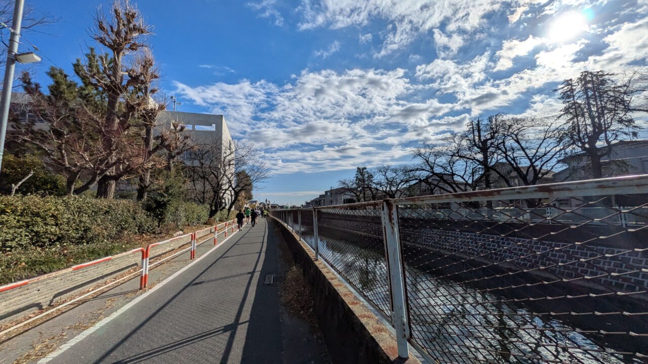 市川市民マラソン大会の真間川沿いのコース